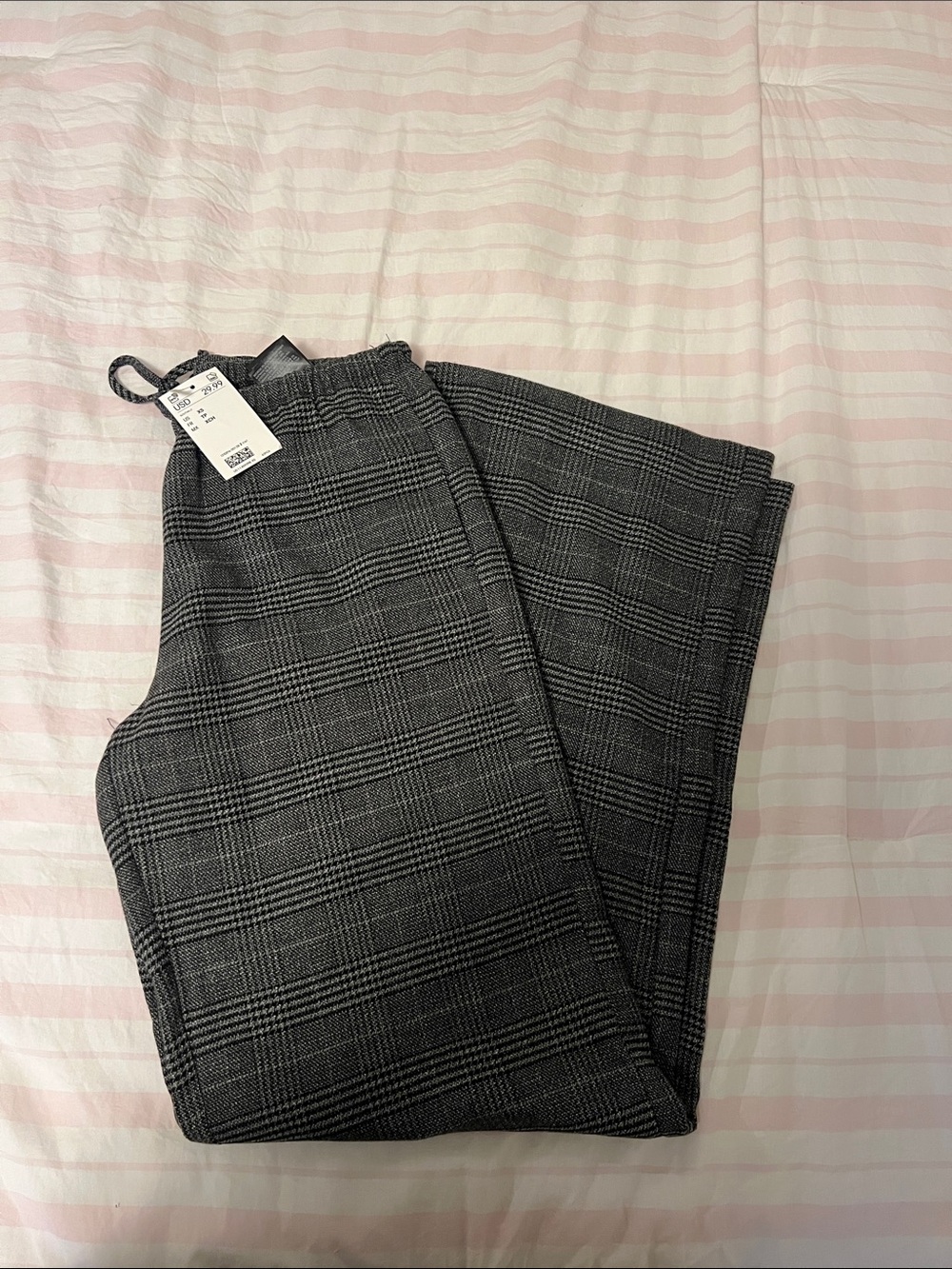 H&M Gray Plaid Wide-Leg Pants